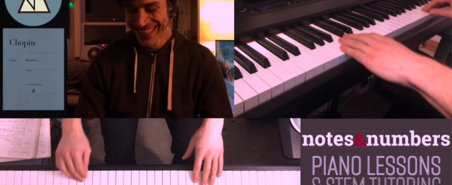 Multi-paneled screenshot of Ryan playing a Chopin piece.